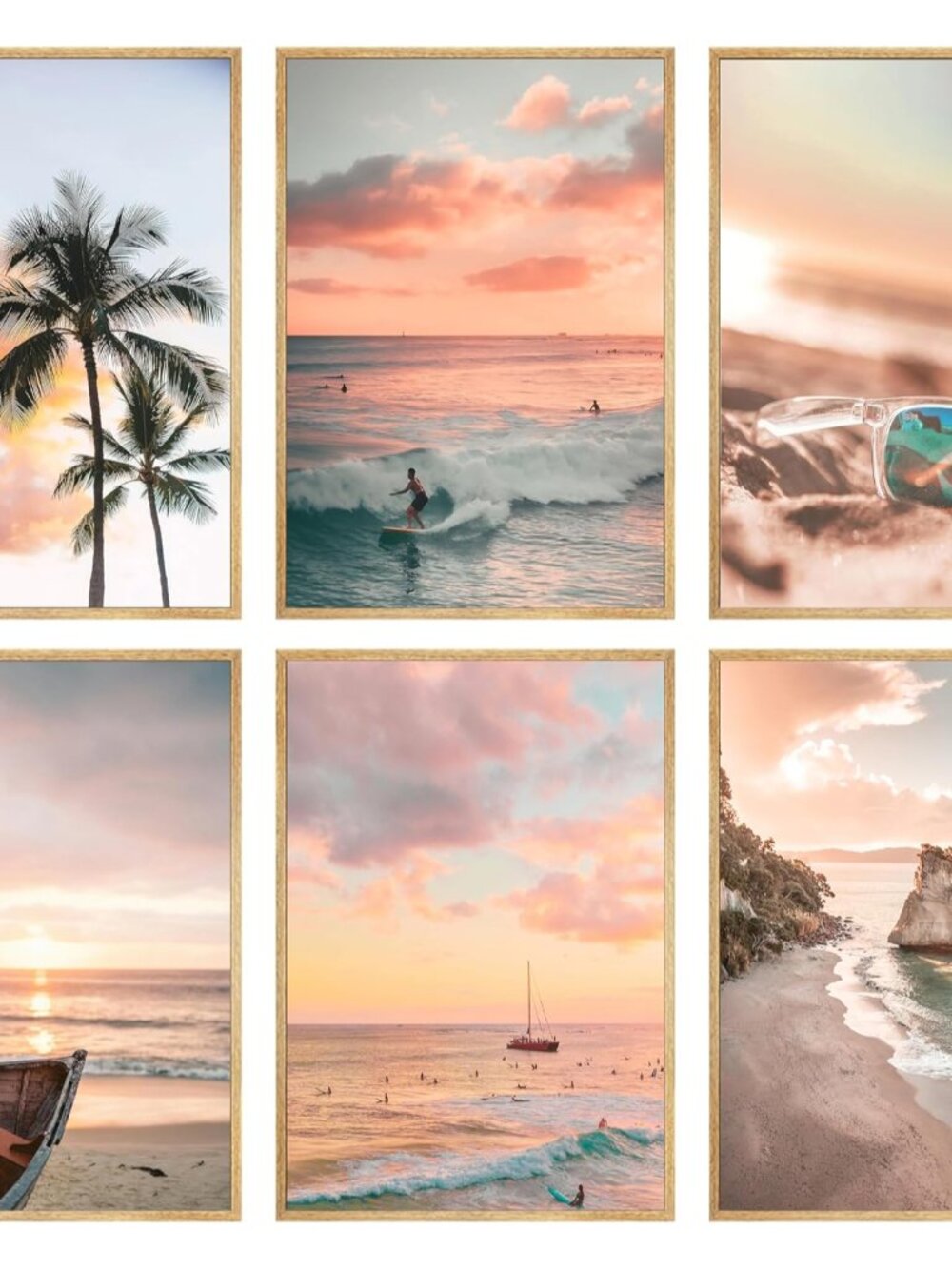6Pcs Surf Wall Art Beach Summer Posters Tropical Ocean Coastal Canvas Wall Decor